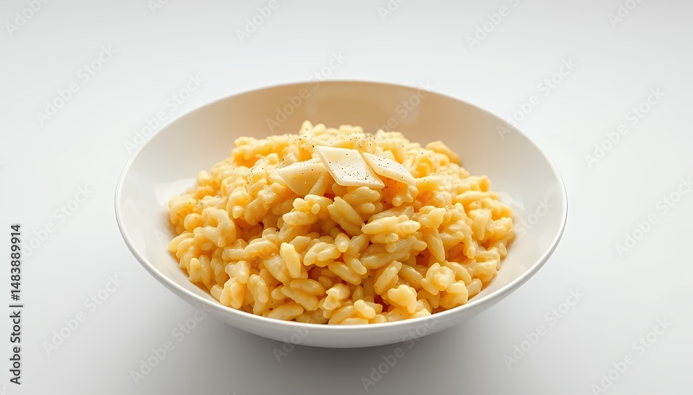 Saffron Risotto alla Milanese Bowl Garnish Isolated on White Background Classic Italian Dish and Cuisine Delicious Meal Yellow Rice and Garnish 3D Render Studio Shot