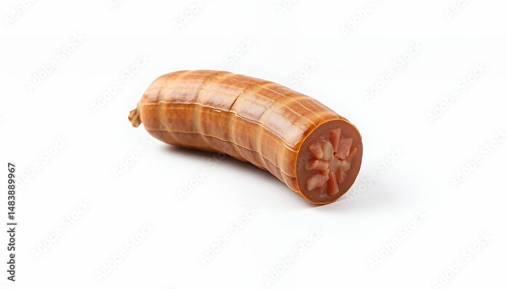 Salsiccia di Calabria Italian Sausage Detailed 3D Render Isolated on White Background Displaying Rich Red Color and Coarse Texture Ideal for Culinary Presentation
