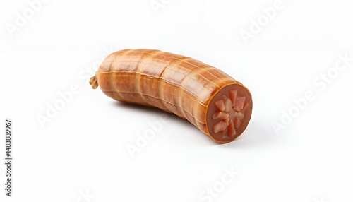 Obraz na płótnie Salsiccia di Calabria Italian Sausage Detailed 3D Render Isolated on White Background Displaying Rich Red Color and Coarse Texture Ideal for Culinary Presentation w salonie