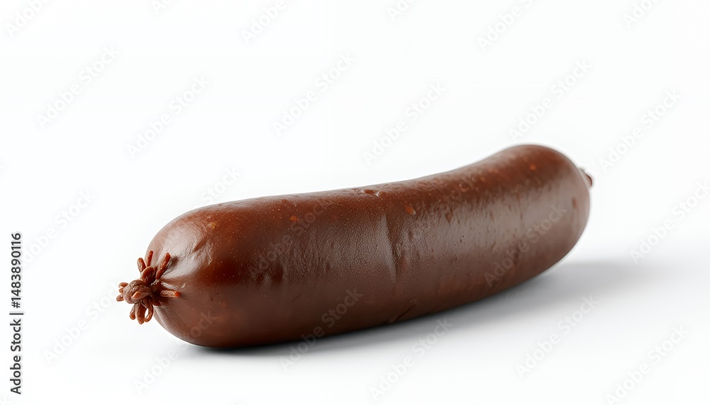Single Morcilla Sausage 3D Render in Dark Brown Isolated on White Screen