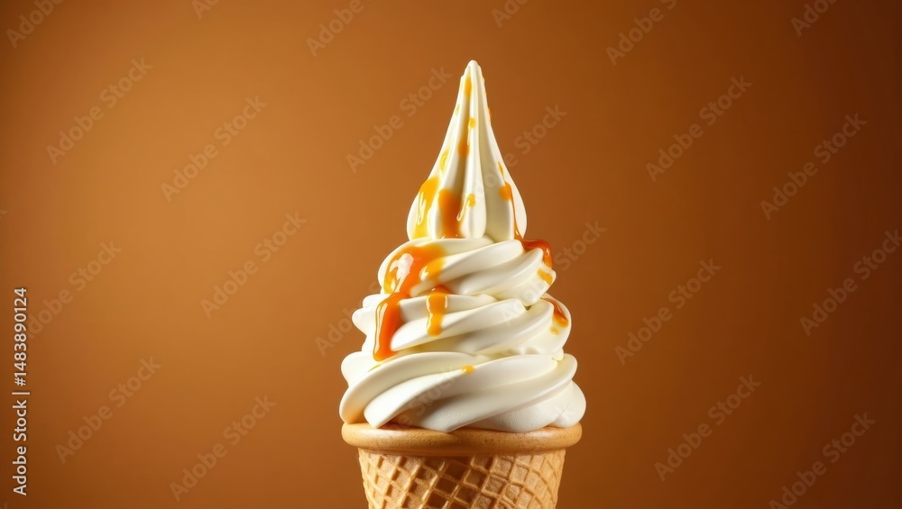 custom made wallpaper toronto digitalCreamy softserve ice cream cone with caramel drizzle on a warm brown background