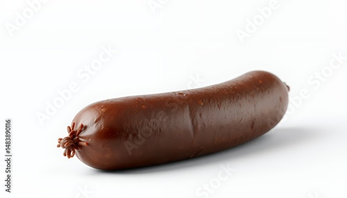Obraz na płótnie Single Morcilla Sausage 3D Render in Dark Brown Isolated on White Screen w salonie