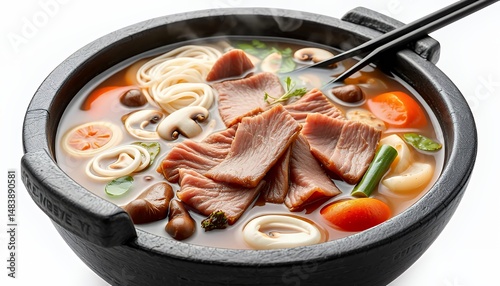 Obraz na płótnie Steaming Shabu Shabu Hot Pot with Meat and Vegetables 3d Render Isolated w salonie