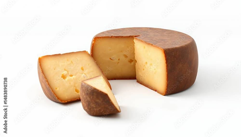 T?te de Moine Swiss Cheese 3D Render Isolated on White Screen Exhibiting Round Shape and Rich Yellow Color under Studio Lighting Emphasizing Gourmet Aesthetic