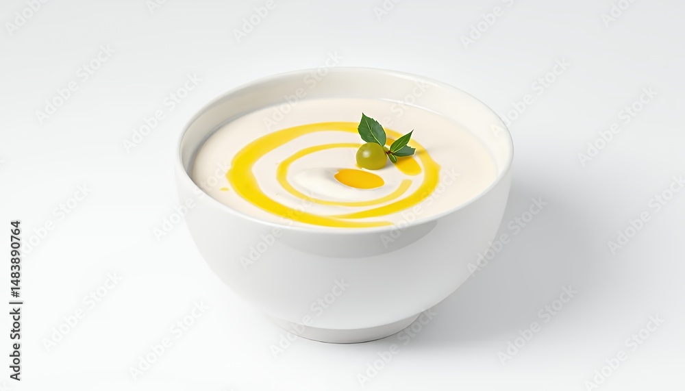Tarhana Turkish Soup in White Bowl with Olive Oil isolated on White Screen Background