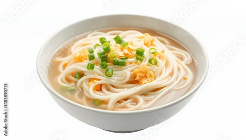 Obraz na płótnie Taiwanese Misua Noodle Soup with Garlic and Scallions on White Background w salonie