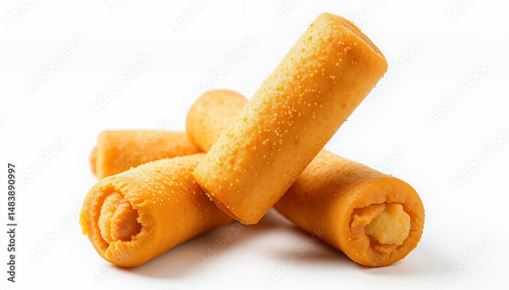 Three Golden Lumpiang Shanghai Rolls Isolated on White Background