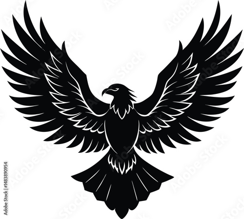 Flying Eagle Silhouette with Wings Spread