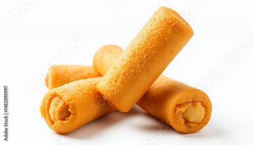 Obraz na płótnie Three Golden Lumpiang Shanghai Rolls Isolated on White Background w salonie
