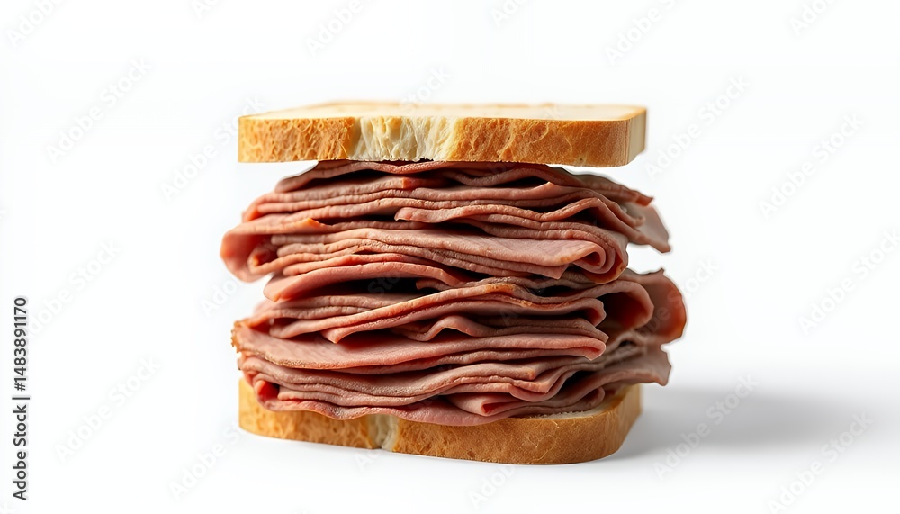 Towering 3D Render Roast Beef Sandwich on White Background featuring American Cuisine Isolated