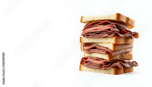 Obraz na płótnie Towering Stack of American Roast Beef Sandwiches on White Background w salonie