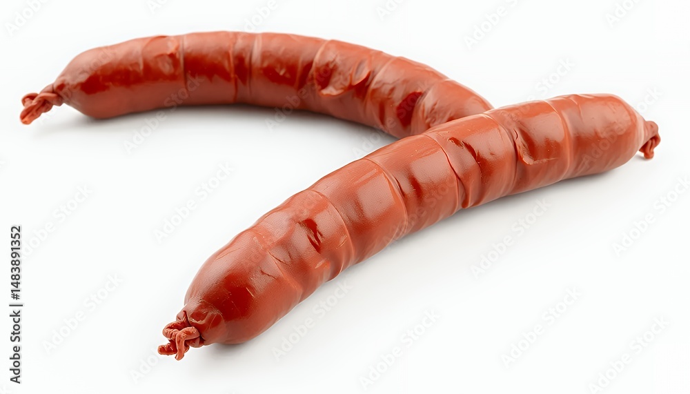 Two Brown Reddish Sausages Isolated on White Background 3D Render Food
