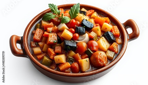Obraz na płótnie Vibrant Pisto Manchego Spanish Vegetable Stew in 3D Render Isolated on White Screen w salonie