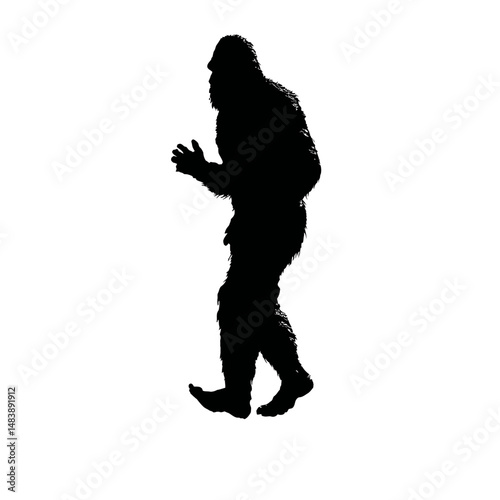 Solid black silhouette of a bigfoot lurking