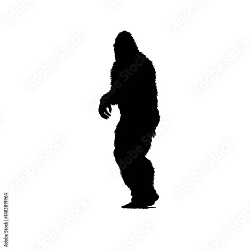 Solid black silhouette of a bigfoot lurking