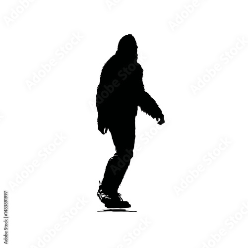 Solid black silhouette of a bigfoot lurking