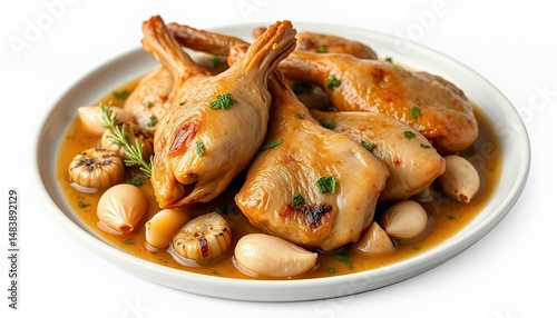 French Confit De Canard with Garlic and Herbs 3D Render Isolated on White Background