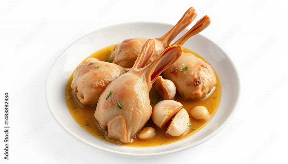 Langue de Canard Confite with White Vegetables in Rich Sauce Isolated on White Screen Background a French Culinary 3D Render