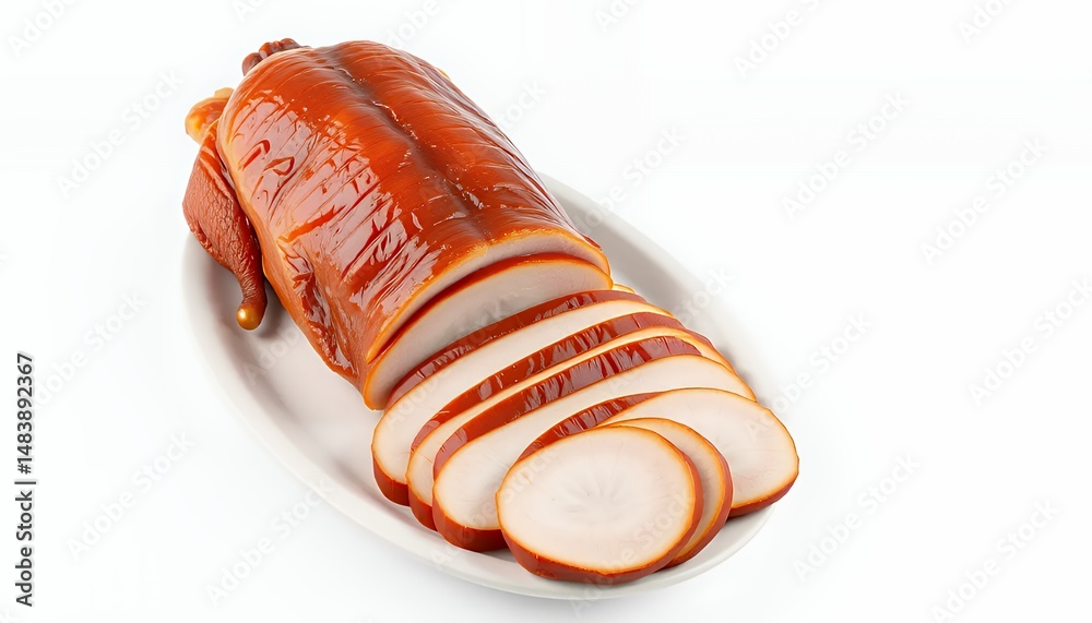 Peking Duck Beijing Kaoya 3D Render Isolated on White Background Served on Platter