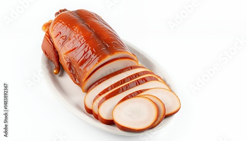 Peking Duck Beijing Kaoya 3D Render Isolated on White Background Served on Platter