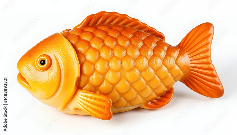 Vibrant Taiyaki Japanese Fish Cake 3d Render in Golden Orange Color Isolated on White Background