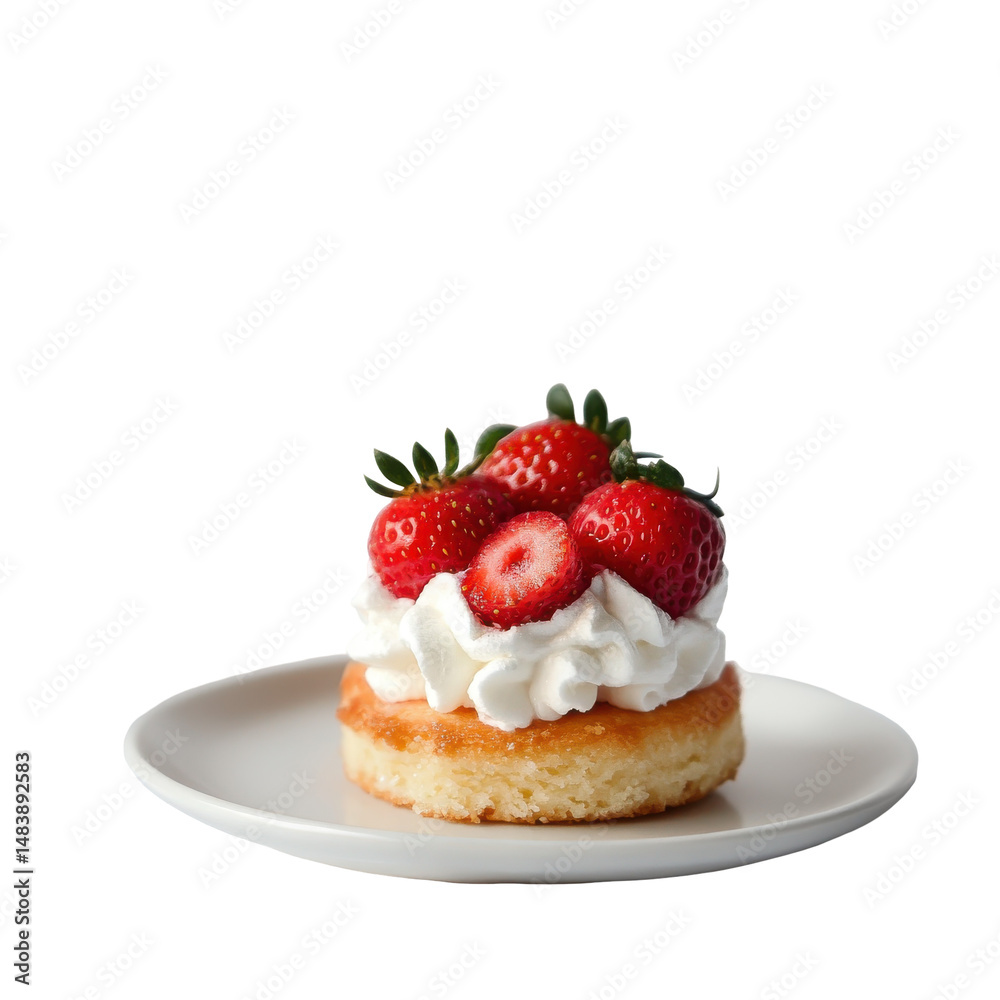 Delicious Strawberry Shortcake with Whipped Cream on a Plate on transparent background Delicious Strawberry Shortcake with Whipped Cream on a Plate on transparent background