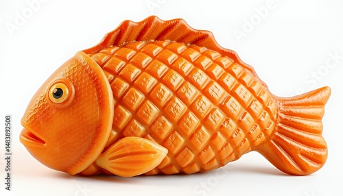 Obraz na płótnie Vibrant Orange Taiyaki Fish Cake 3D Render Isolated on White Background Intricate Geometric Pattern Detailed Texture Japanese Dessert Sweet Treat Traditional Pastry Culinary Art w salonie