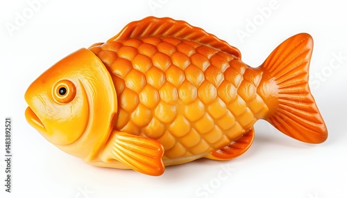 Obraz na płótnie Vibrant Taiyaki Japanese Fish Cake 3d Render in Golden Orange Color Isolated on White Background w salonie