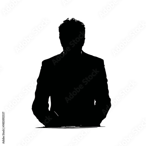 Solid black silhouette of a businessman signing