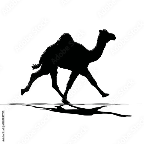 Solid black silhouette of a camel running