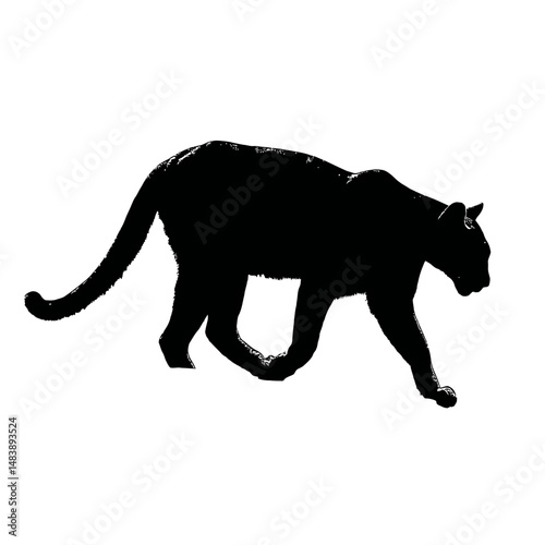 Solid black silhouette of a cougar stalking