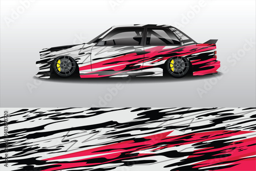 Stylish car design with dynamic graphics and colors