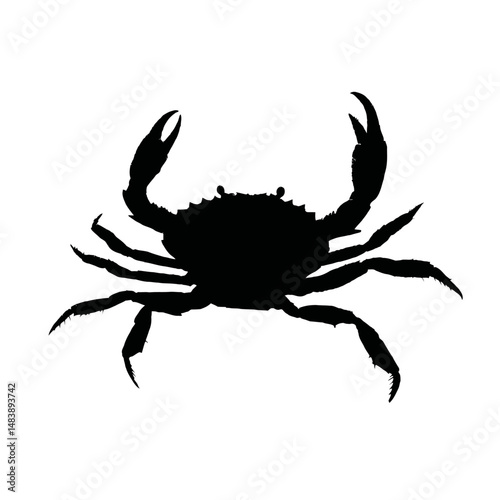 Solid black silhouette of a crab scuttling