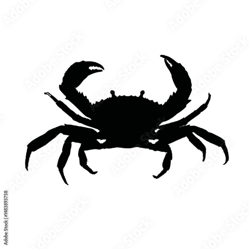 Solid black silhouette of a crab scuttling