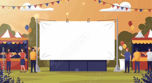 Flat vector design of vinyl banner mockup at outdoor festival  
