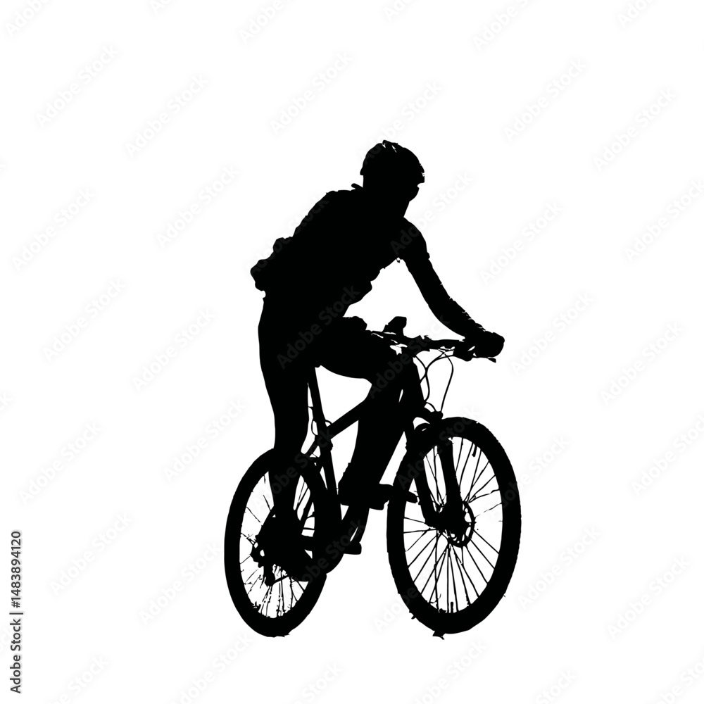 Solid black silhouette of a cyclist riding Solid black silhouette of a cyclist riding