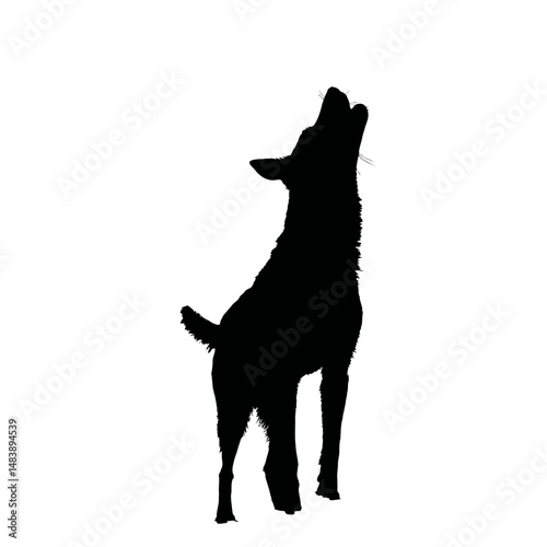 Solid black silhouette of a dog barking
