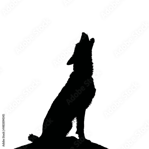 Solid black silhouette of a dog barking