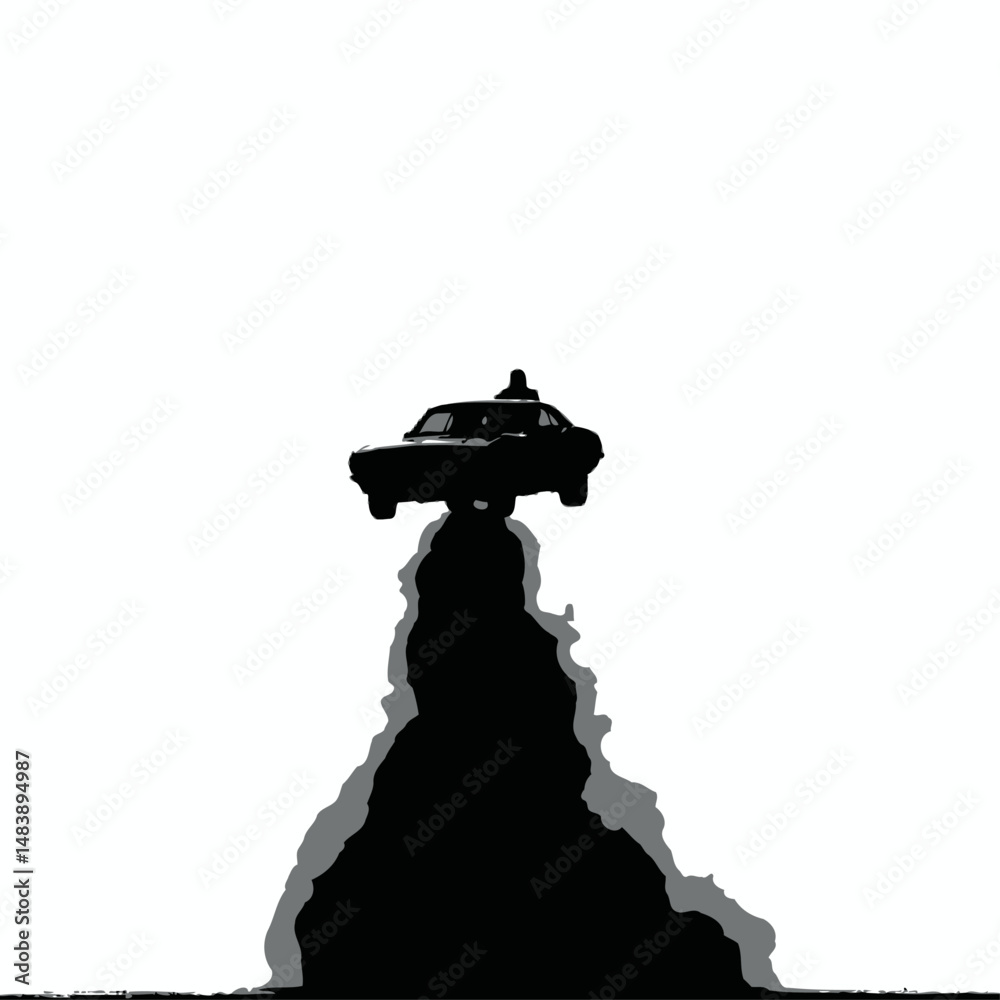 Solid black silhouette of a driver drifting