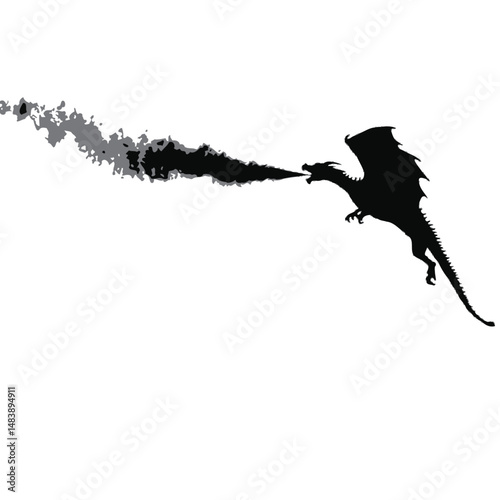 Solid black silhouette of a dragon breathing fire