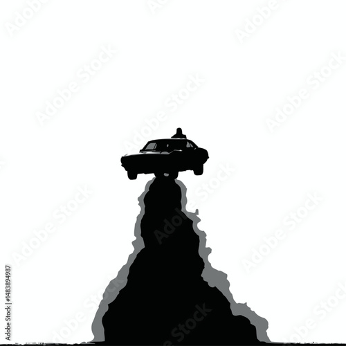 Solid black silhouette of a driver drifting