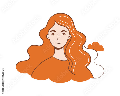 colorful contour with faceless woman with long wavy hair vector illustration