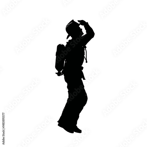 Solid black silhouette of a firefighter rescuing