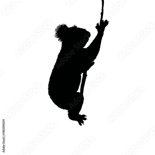 Solid black silhouette of a koala clinging