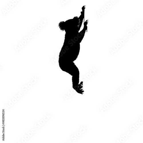 Solid black silhouette of a koala clinging
