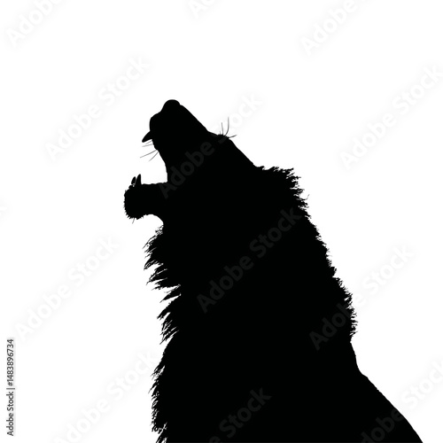 Solid black silhouette of a lion roaring