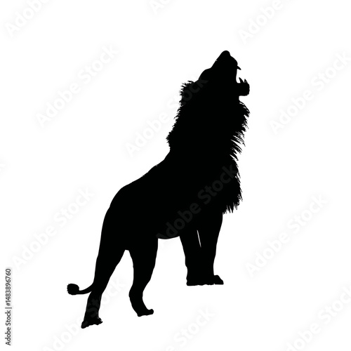Solid black silhouette of a lion roaring
