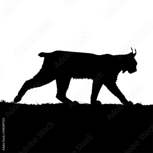 Solid black silhouette of a lynx stalking