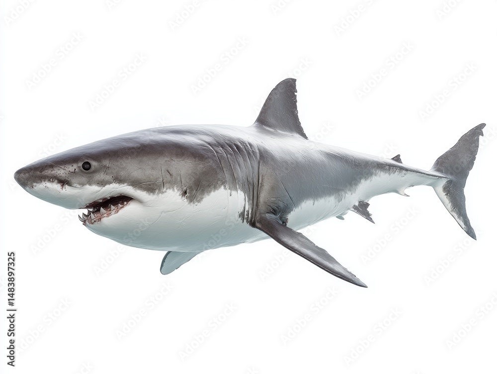 Fototapeta premium Great white shark isolated on white background 