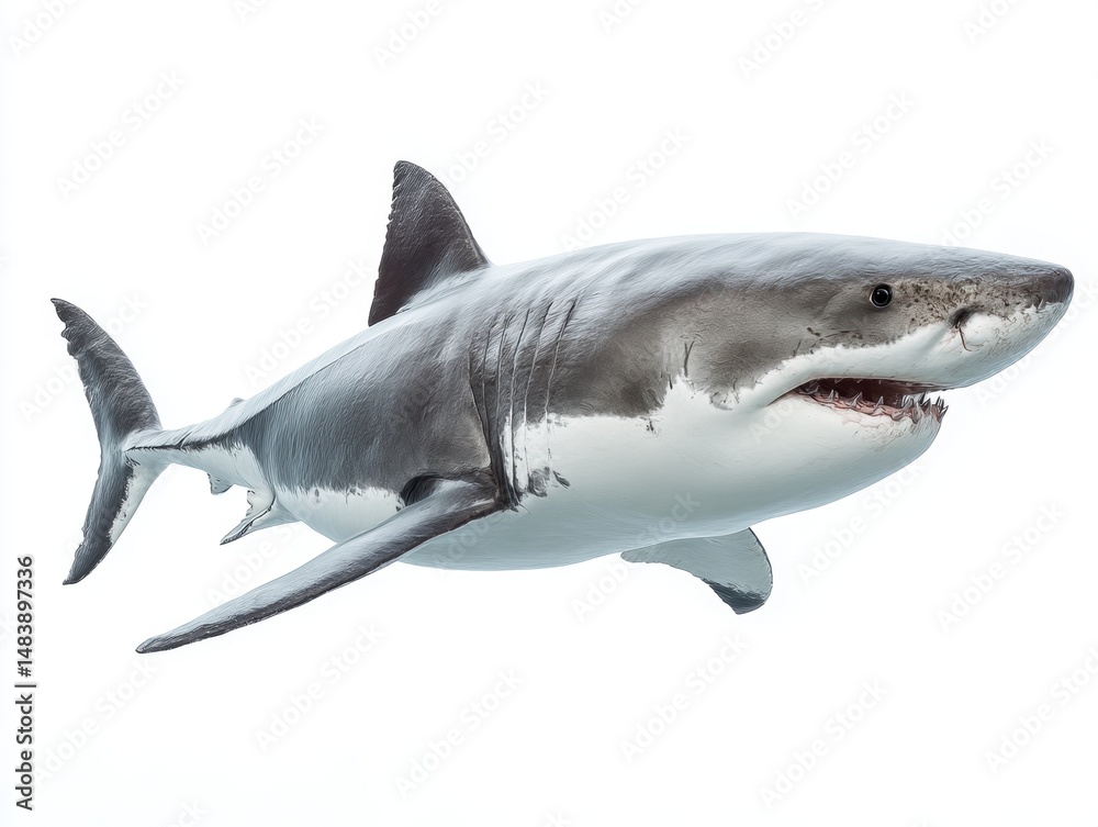 Fototapeta premium Great white shark isolated on white background 